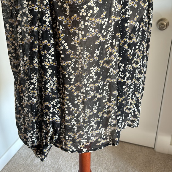 Paige Ambrosine Silk Blouse Black Yellow White Floral Sheer button down small - Picture 5 of 13